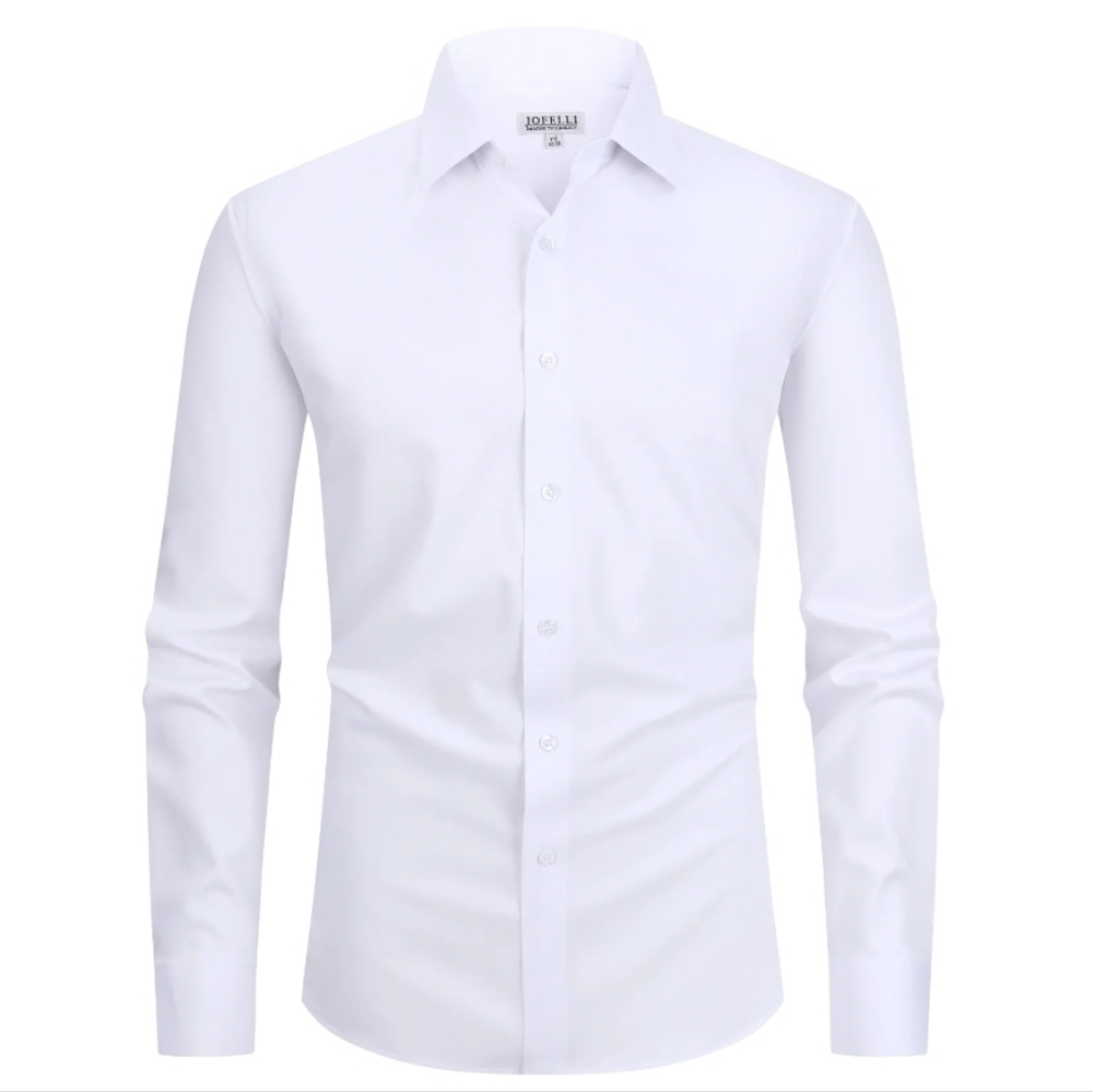Bamboo 15.5 White Stretch Long Sleeve Button Business Formal Dress Shirt • NEW!
